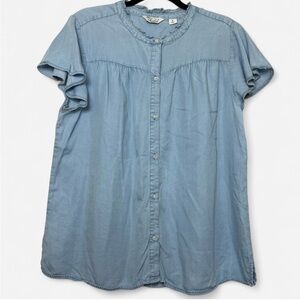 Caffe Marrakesh Chambray Ruffle Sleeve Blouse Size XL